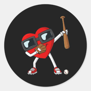 Valentines Day Dabbing Heart With Baseball Bat Boy Classic Round Sticker