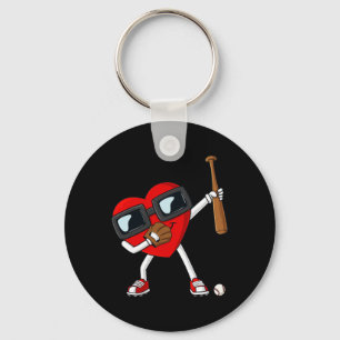Valentines Day Dabbing Heart With Baseball Bat Boy Key Ring