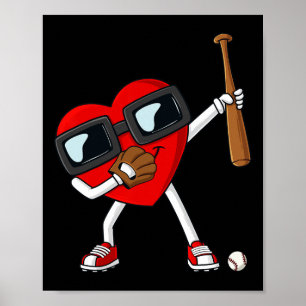 Valentines Day Dabbing Heart With Baseball Bat Boy Poster