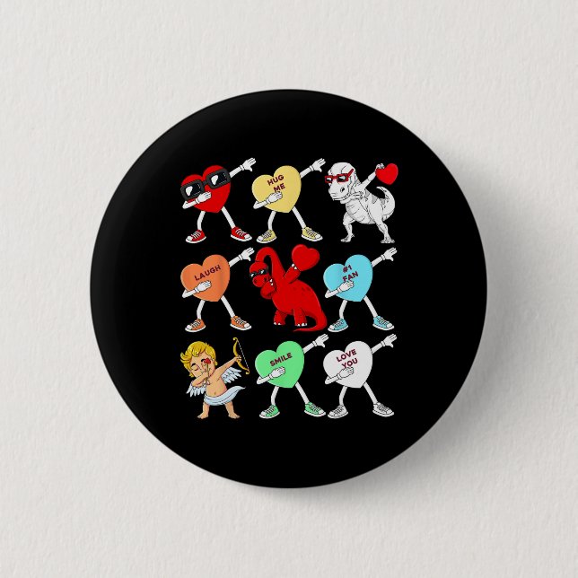 Valentines Day Dabbing Hearts Cupid T Rex Dino Dab 6 Cm Round Badge (Front)