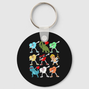 Valentines Day Dabbing Hearts Cupid T Rex Dino Dab Key Ring