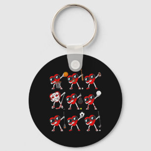 Valentines Day Dabbing Hearts Sports Player Dab Bo Key Ring