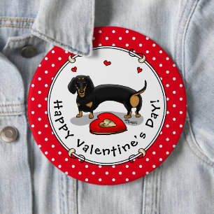 Valentine's Day Dachshund (black & tan) - Cute dog 6 Cm Round Badge