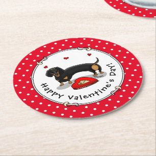Valentine's Day Dachshund (black & tan) - Cute dog Round Paper Coaster