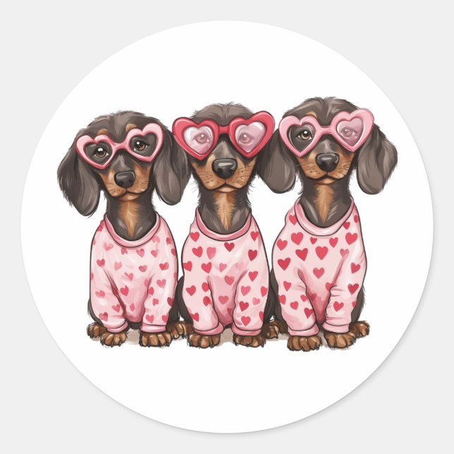 Valentines Day Dachshund Dogs Classic Round Sticker (Front)