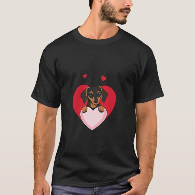 Valentine's Day Dachshund Heart T-Shirt (Front)