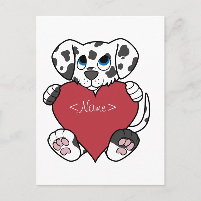Valentine's Day Dalmatian Dog with Red Heart Holiday Postcard (Front)