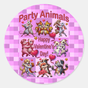 Valentine's Day Dancing Couples "Party Animals" Classic Round Sticker