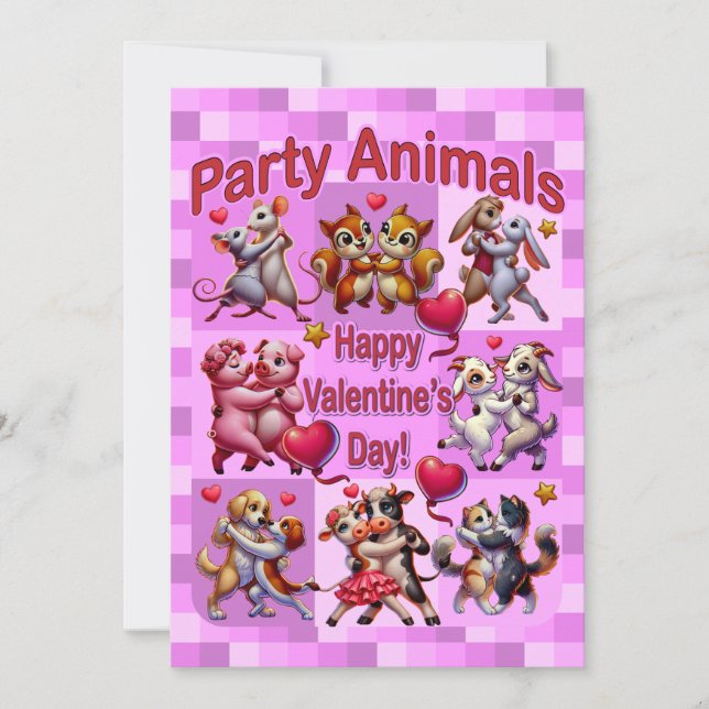 Valentine's Day Dancing Couples "Party Animals" Invitation (Front)