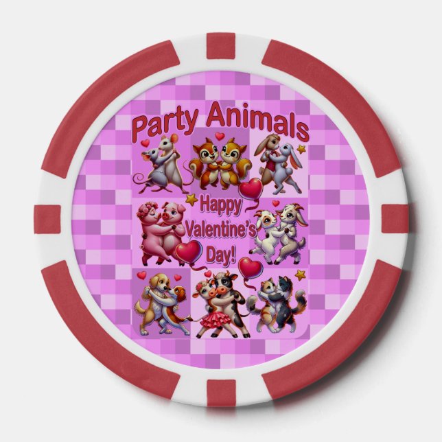 Valentine's Day Dancing Couples "Party Animals" Poker Chips (Front)