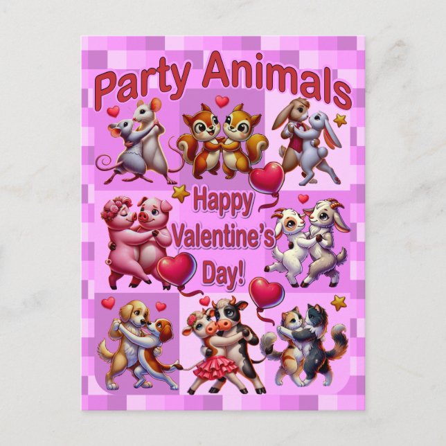 Valentine's Day Dancing Couples "Party Animals" Postcard (Front)