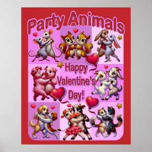 Valentine's Day Dancing Couples "Party Animals" Poster