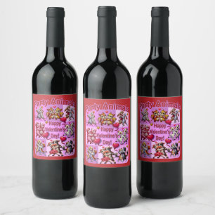 Valentine's Day Dancing Couples "Party Animals" Wine Label