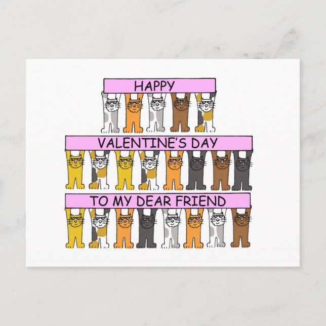 Valentine's Day Dear Friend for Cat Lover Holiday Postcard (Front)