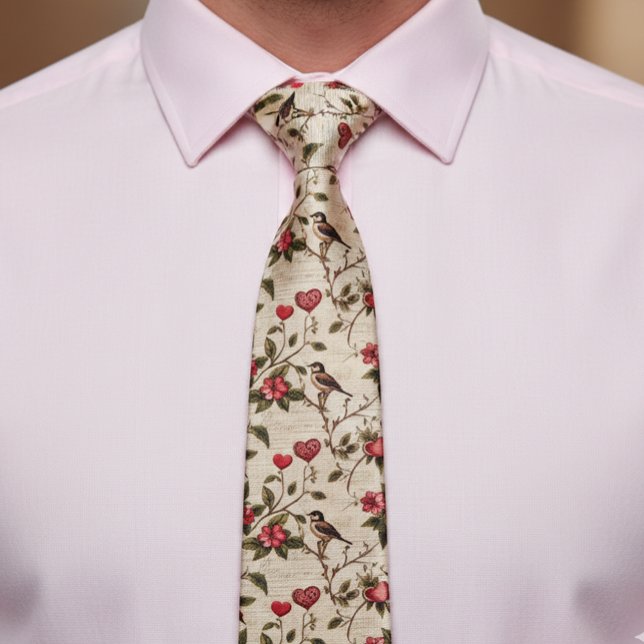 Valentine's Day Decoupage Vintage Heart Floral Tie (Creator Uploaded)