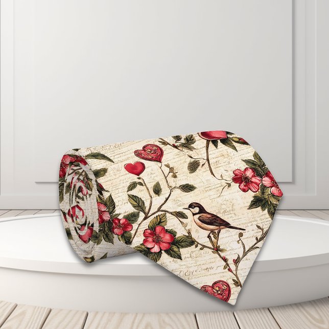 Valentine's Day Decoupage Vintage Heart Floral Tie (Creator Uploaded)