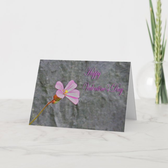 Valentines Day delicate Pink flower and Stone Holiday Card (Front)