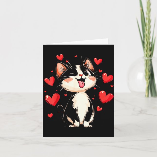 Valentines Day Design With A Cat On It  Card (Front)