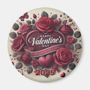 Valentine's Day Design With Roses and Heart Magnet