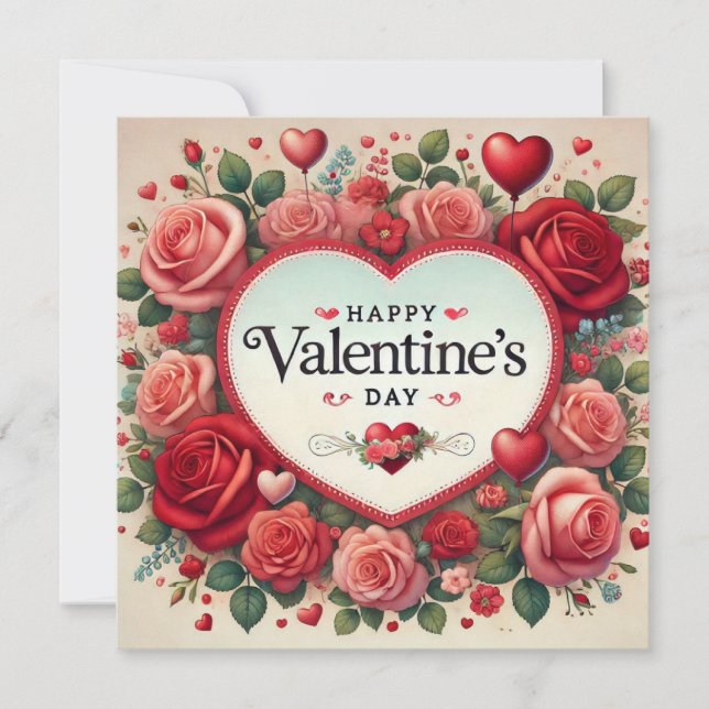 Valentine's Day Design with Roses and Hearts Holiday Card (Front)