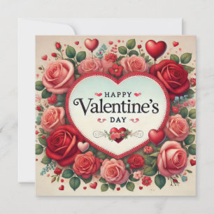 Valentine's Day Design with Roses and Hearts Holiday Card