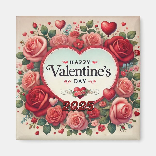 Valentine's Day Design with Roses and Hearts Magnet (Front)