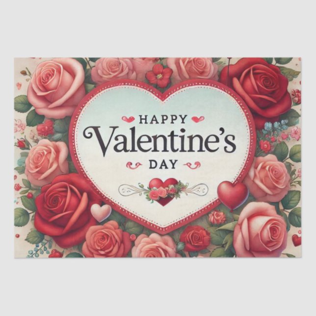 Valentine's Day Design with Roses and Hearts Tissue Paper (Front)