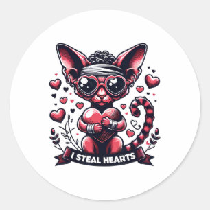 Valentine's Day Devon Rex Cat I Steal Hearts Classic Round Sticker