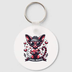 Valentine's Day Devon Rex Cat I Steal Hearts Key Ring