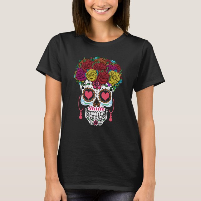Valentines Day Dia De Los Muertos Roses Valentine T-Shirt (Front)