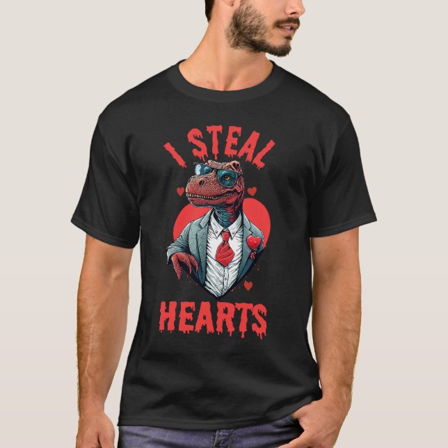 Valentine's Day Dinosaur I Steal Hearts Boys Men L T-Shirt (Front)