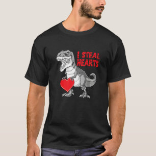 Valentines Day Dinosaur I Steal Hearts Boys Men Lo T-Shirt