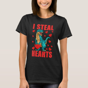 Valentines Day Dinosaur I Steal Hearts Boys Men Lo T-Shirt