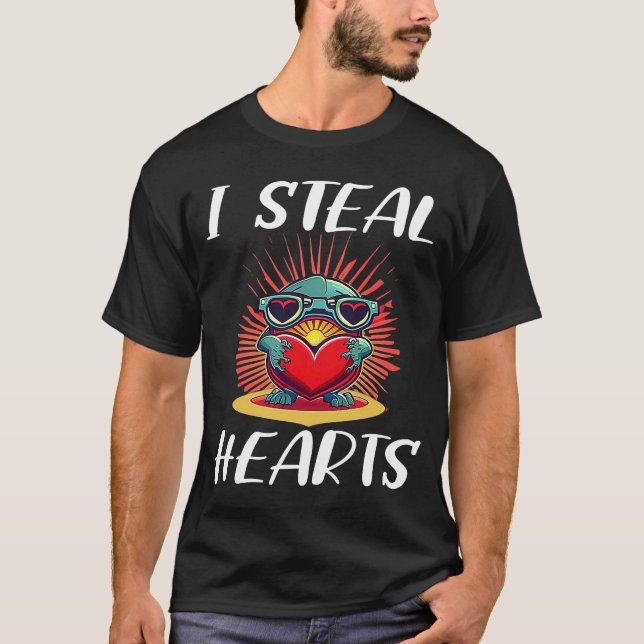 Valentines Day Dinosaur I Steal Hearts Boys Men Lo T-Shirt (Front)