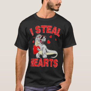 Valentines Day Dinosaur I Steal Hearts Boys Men Lo T-Shirt