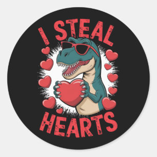 Valentines Day Dinosaur I Steal Hearts Love T rex Classic Round Sticker