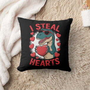 Valentines Day Dinosaur I Steal Hearts Love T rex Cushion