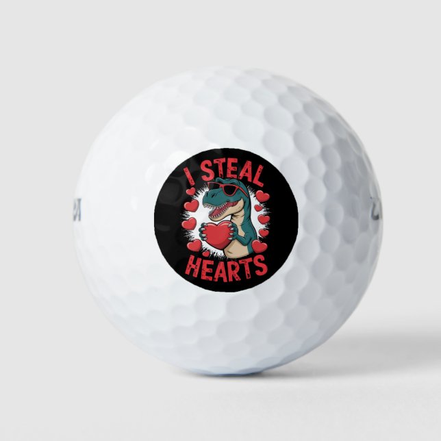 Valentines Day Dinosaur I Steal Hearts Love T rex Golf Balls (Front)