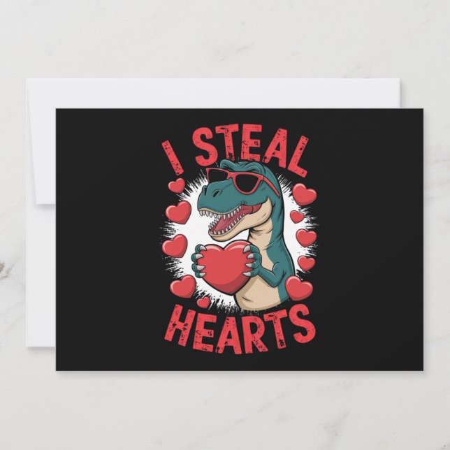 Valentines Day Dinosaur I Steal Hearts Love T rex Holiday Card (Front)