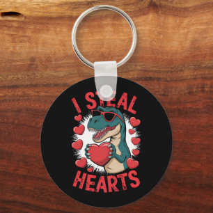 Valentines Day Dinosaur I Steal Hearts Love T rex Key Ring