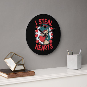 Valentines Day Dinosaur I Steal Hearts Love T rex Large Clock