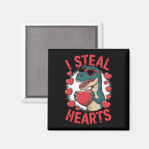 Valentines Day Dinosaur I Steal Hearts Love T rex Magnet