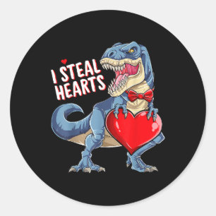 Valentines Day Dinosaur I Steal Hearts T rex Boys  Classic Round Sticker