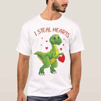 Valentine's Day Dinosaur I Steal Hearts T-rex T-Shirt
