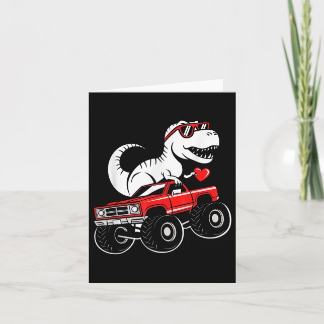 Valentines Day Dinosaur Monster Truck Boys Kids To Card (Front)