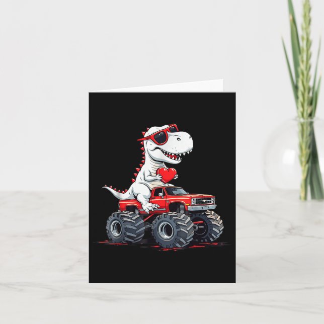 Valentines Day Dinosaur Monster Truck With Heart B Card (Front)