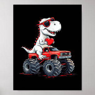 Valentines Day Dinosaur Monster Truck With Heart B Poster