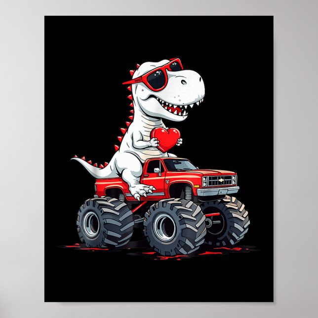 Valentines Day Dinosaur Monster Truck With Heart B Poster (Front)