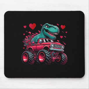 Valentines Day Dinosaur Riding Monster Truck Heart Mouse Mat