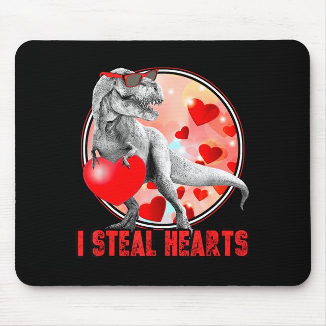 Valentines Day Dinosaur T Rex I Steal Hearts Funny Mouse Mat (Front)